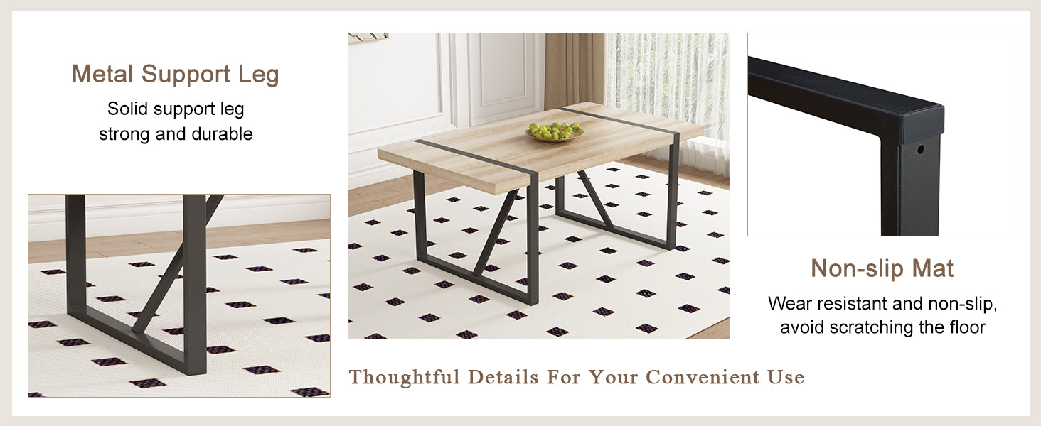 Table And Chair Set, Textured Top In Vintage Wood Color, Black Metal Legs. Dining Chair With White Faux Leather Backrest Cushion With Black Metal Legs. Wood Seats 8 Mdf Metal