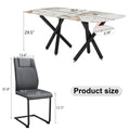 1 Table And 6 Chairs Set.A Rectangular Dining Table With A 0.39 Inch Imitation Marble Tabletop And Black Metal Legs.Paired With 6 Chairs With Pu Leather Seat Cushion And Black Metal Legs.F 1538,C 001 Black Gray Glass Metal