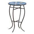 Han End Table White Blue Ceramic Tile Iron