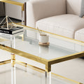 Modern Minimalist Style Gold Metal Frame With Acrylic Leg Coffee Table Cs 1195 Golden,Transparent Glass Acrylic