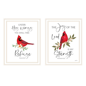 2 Piece Vignette The Lord Is My Strength Red Cardinals White Framed Wall Art For Living Room, Bedroom Wall Art Print For Home Decor By Annie Lapoint Multicolor Wood Paper