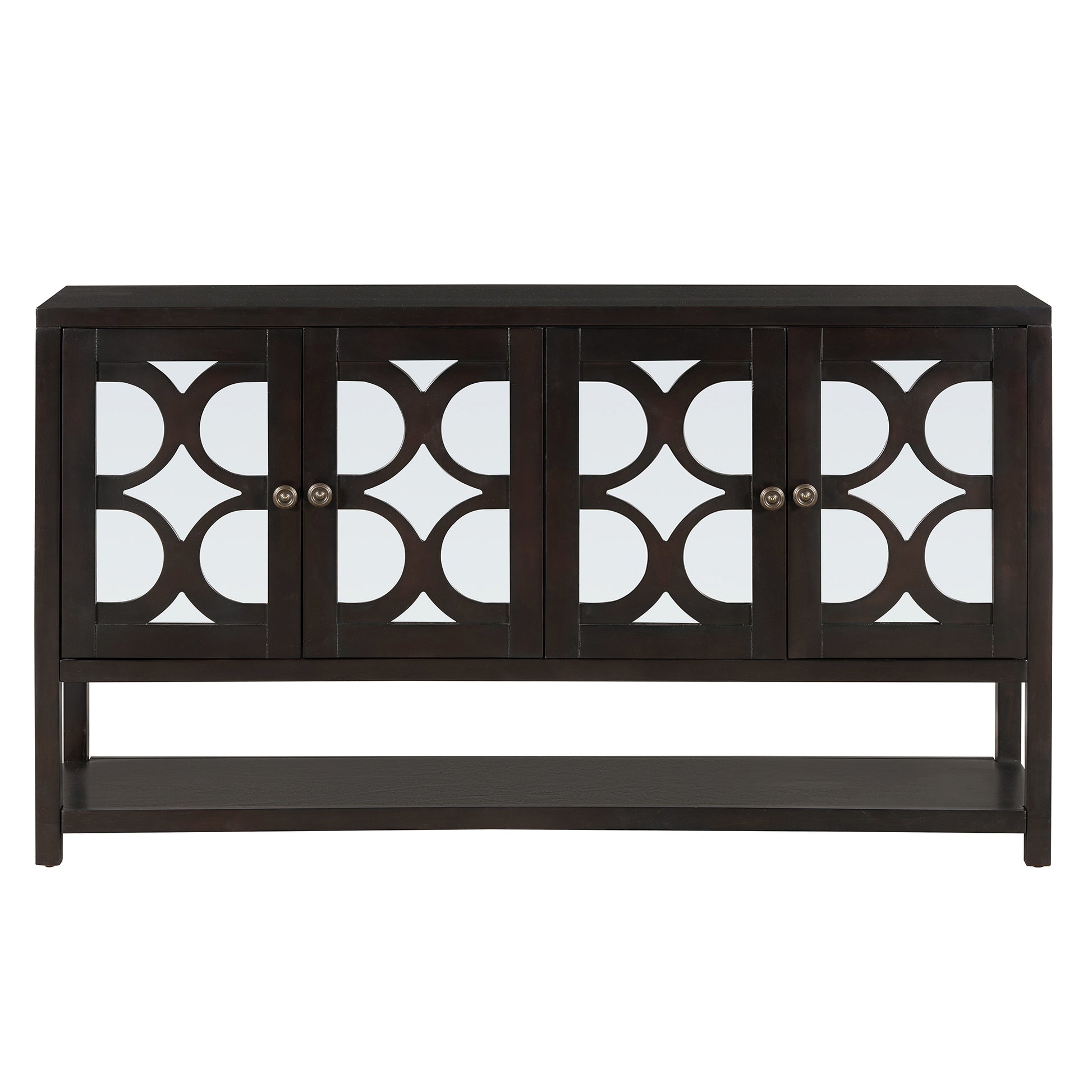 Elegant Retro Console Table Storage Cabinet Sideboard With Mirrored Doors, Spacious Shelves, And Durable Acacia Wood Legs Perfect For Living Room, Dining Room, Or Entryway Espresso Espresso Primary Living Space Solid Wood Mdf
