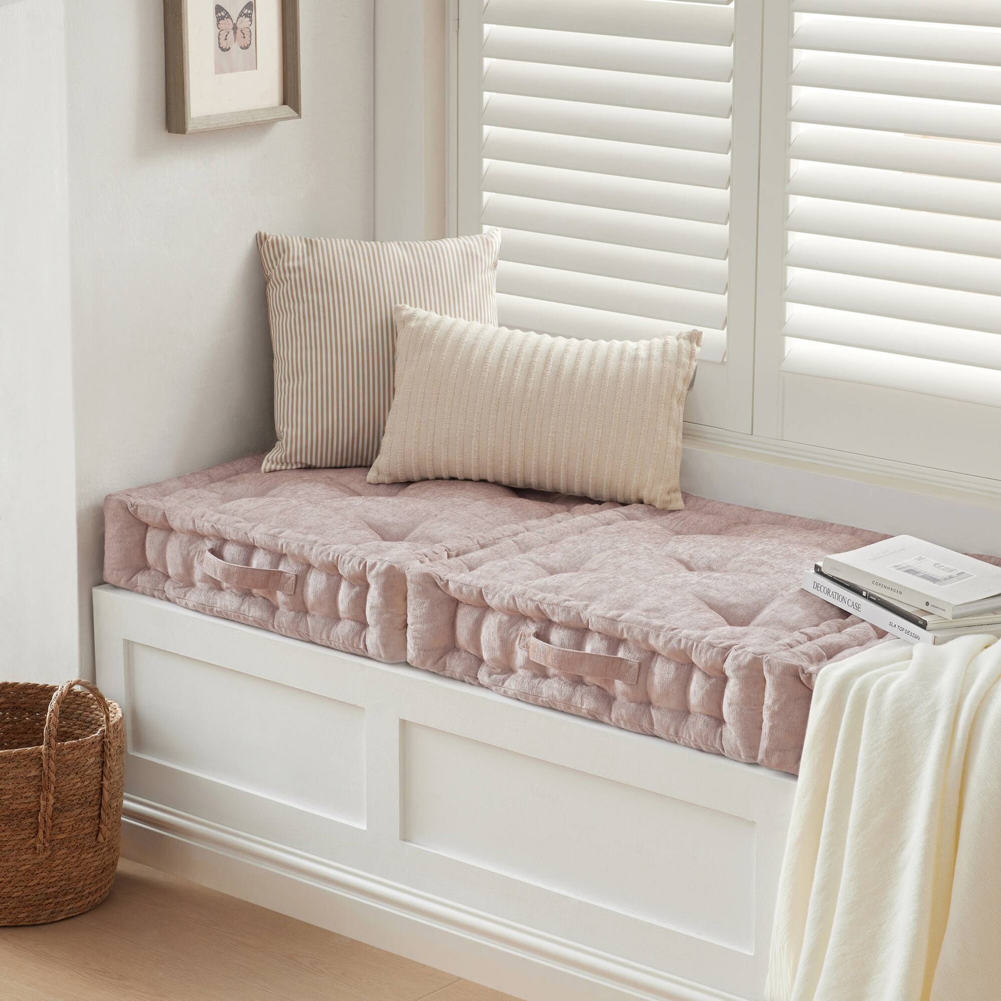 Poly Chenille Square Floor Pillow Cushion 24X24" Blush Polyester