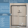 56 60 In. W X 76 In. H Semi Frameless Shower Door, Double Sliding Shower Door, 5 16