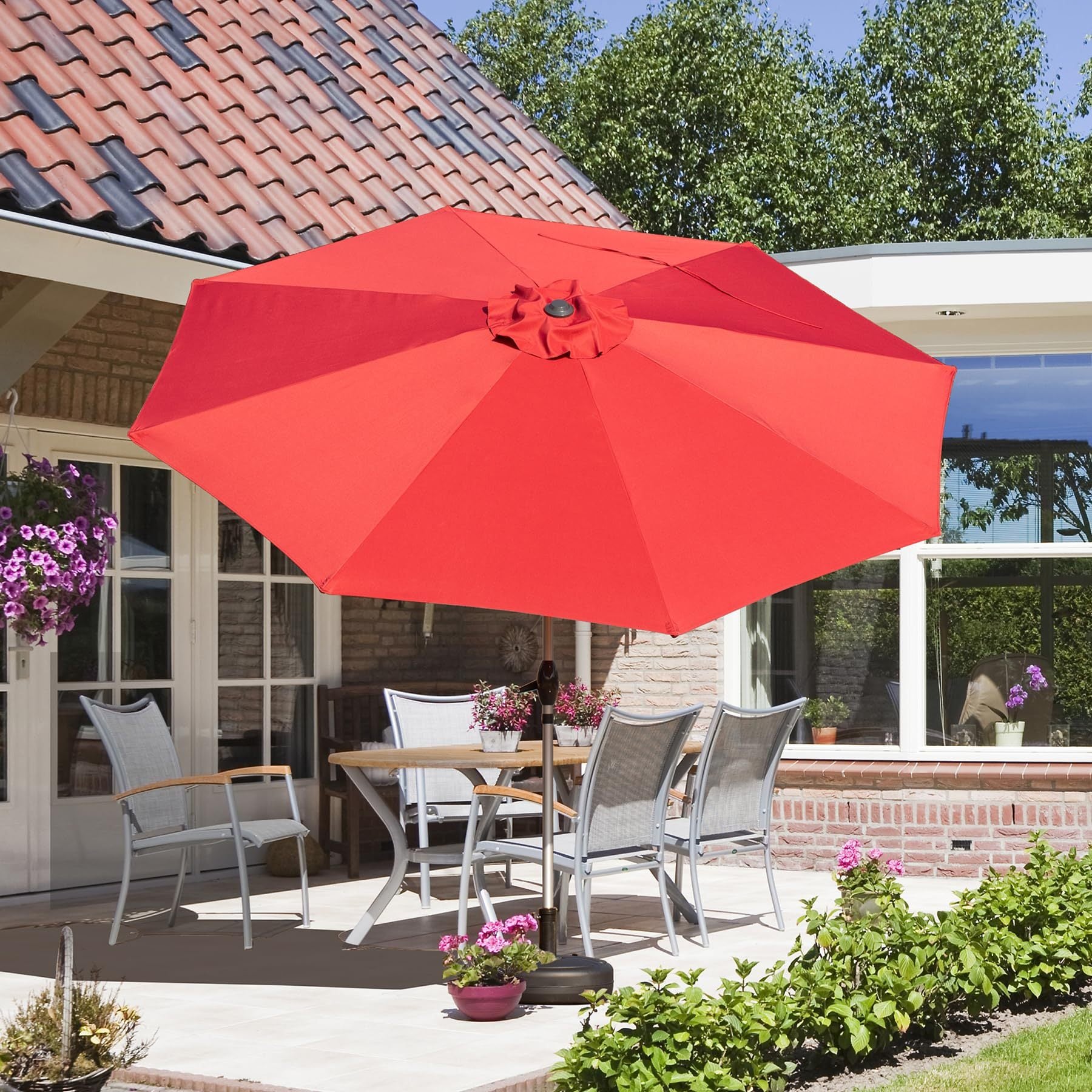 9Ft Patio Umbrella, Outdoor Table Umbrella With Push Button Tilt And Crank, Uv Protection Waterproof Market Sun Umbrella With 8 Sturdy Ribs For Garden