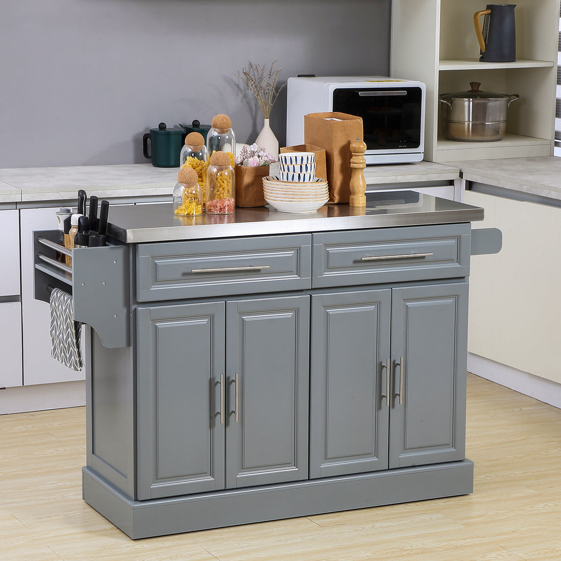 Homcom Rolling Kitchen Island With Storage,