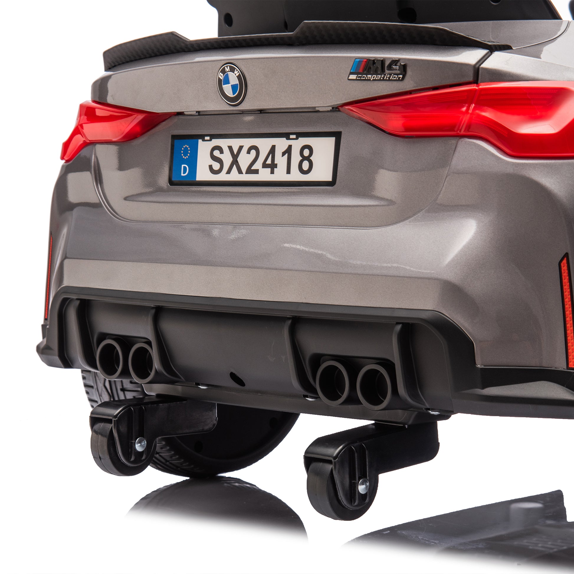 Bmw M4 12V Kids Ride On Painting Toy Car 2.4G W Parents Remote Control,Three Speed Adjustable,Power Display, Usb,Mp3 ,Bluetooth,Led Light,Story,A Handle With Wheels And A Pull, Easy To Carry Silver Polypropylene