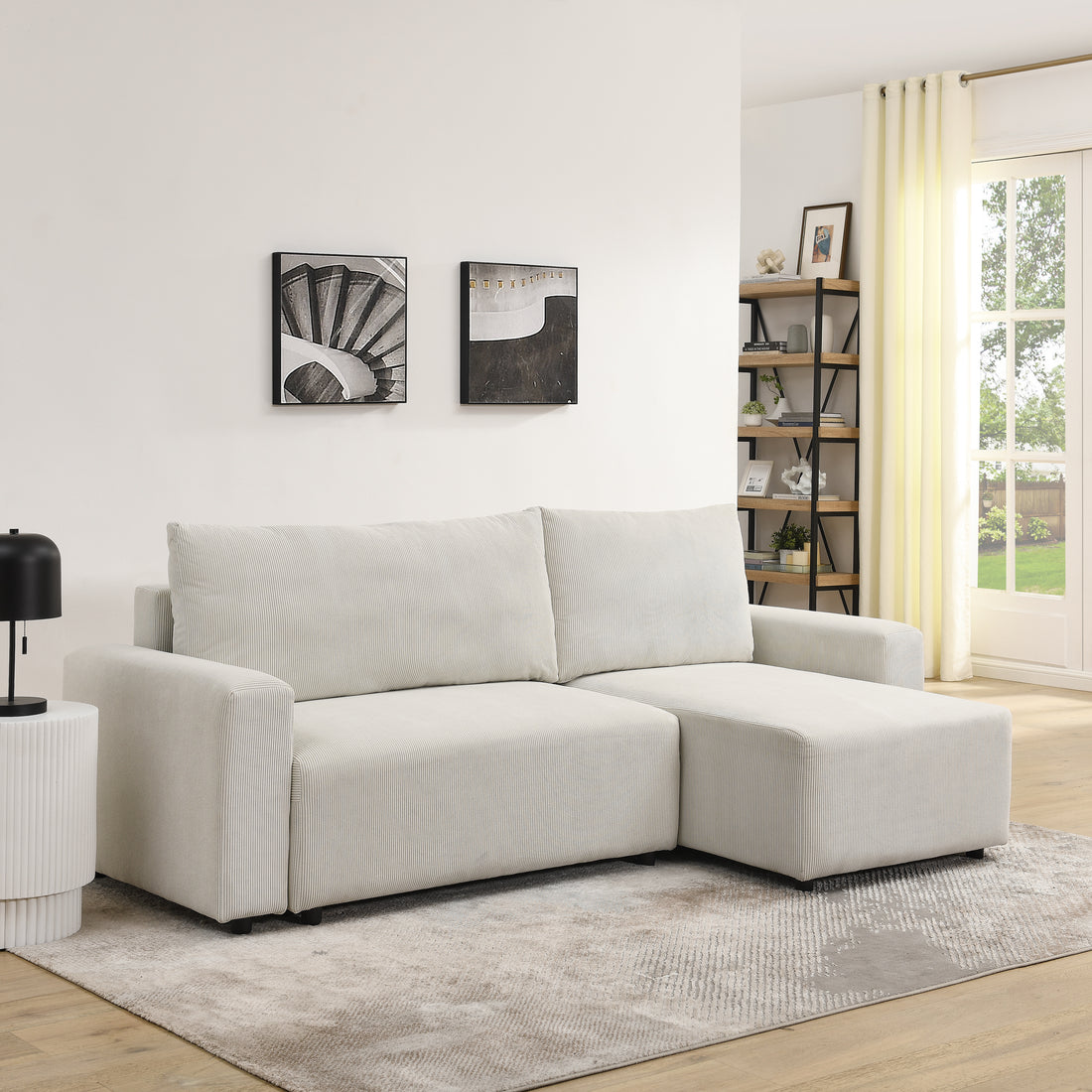 Modular Corduroy Upholstered 3 Seater Sofa Bed With Storage For Home Apartment Office Living Room, Free Combination, L Shapedbeige Beige Wood Primary Living Space Medium Soft Pillow Back Eucalyptus Square Arms Foam Corduroy 3 Seat