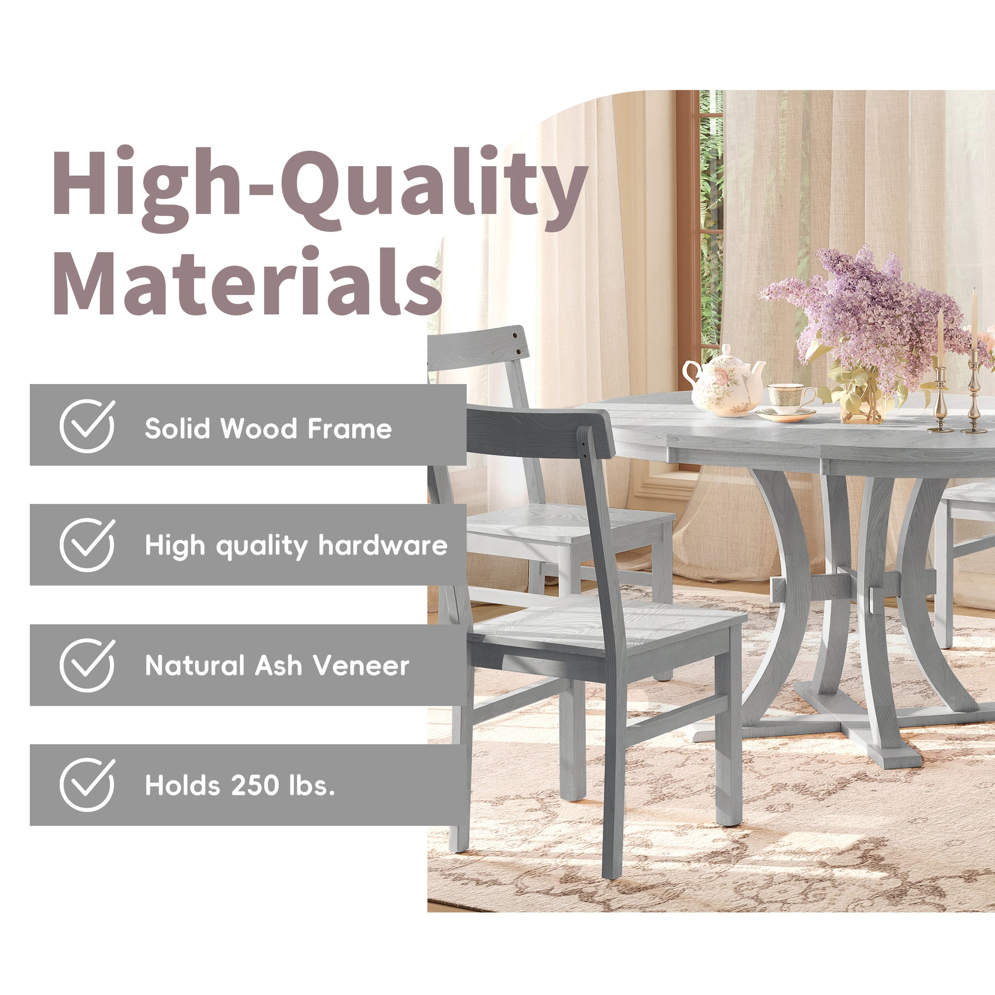 5 Piece Rustic Round Pedestal Extendable Dining Table Set With 15.7" Removable Leaf And Simple Dining Chirs For Small Places, Gray Gray Wood Dining Room Extendable Rubberwood Oval Dining Table With Chair Wood Wood Gray Seats 4 Removable Leaf Farmhouse