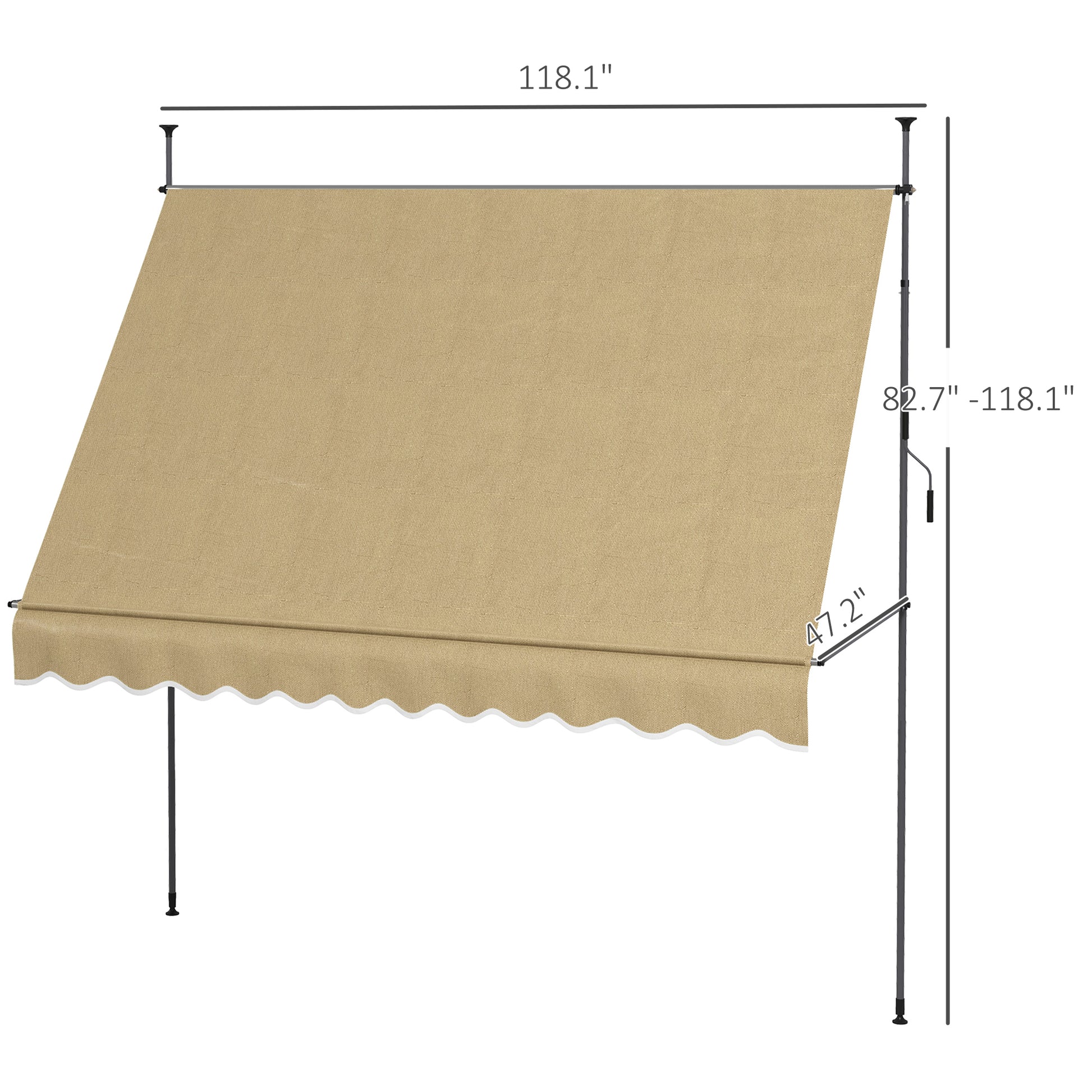 Outsunny Manual Retractable Awning, 118" Non Screw Freestanding Patio Sun Shade Shelter With Support Pole Stand And Uv Resistant Fabric, For Window, Door, Porch, Deck, Beige Beige Aluminum