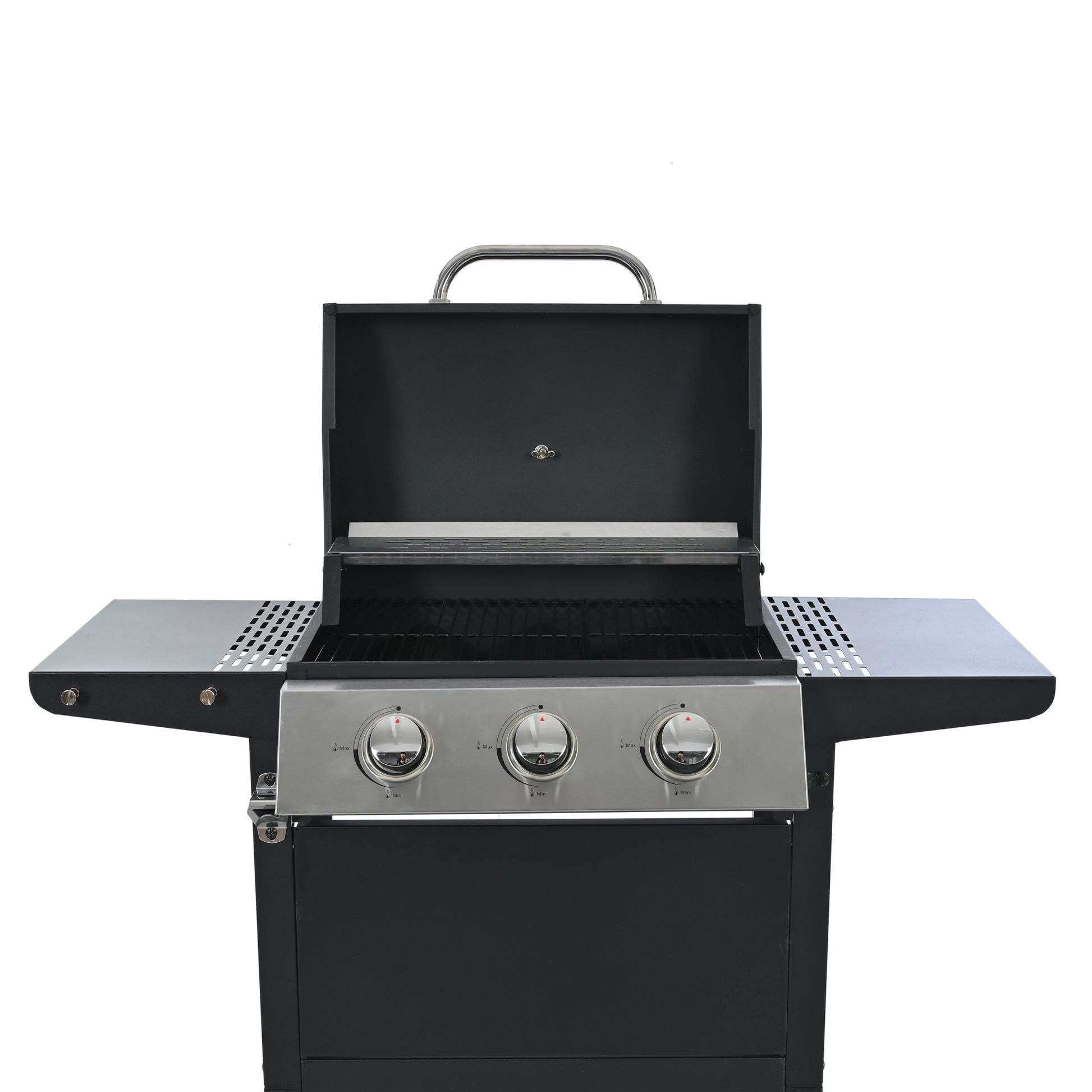 Propane Gas Grill 3 Burner Barbecue Grill, Stainless Steel 26,000 Btu Patio Garden Barbecue Grill With Two Shelves, Lid, Wheels And Bottle Opener Black Iron