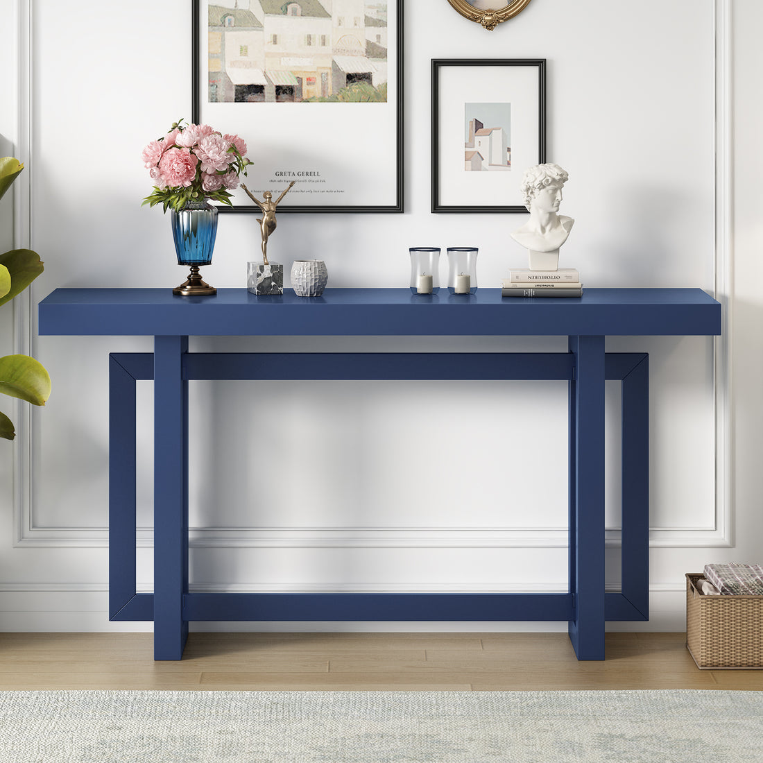 Contemporary Console Table With Wood Top, Extra Long Entryway Table For Entryway, Hallway, Living Room, Foyer, Corridor Navy Blue Solid Wood Mdf