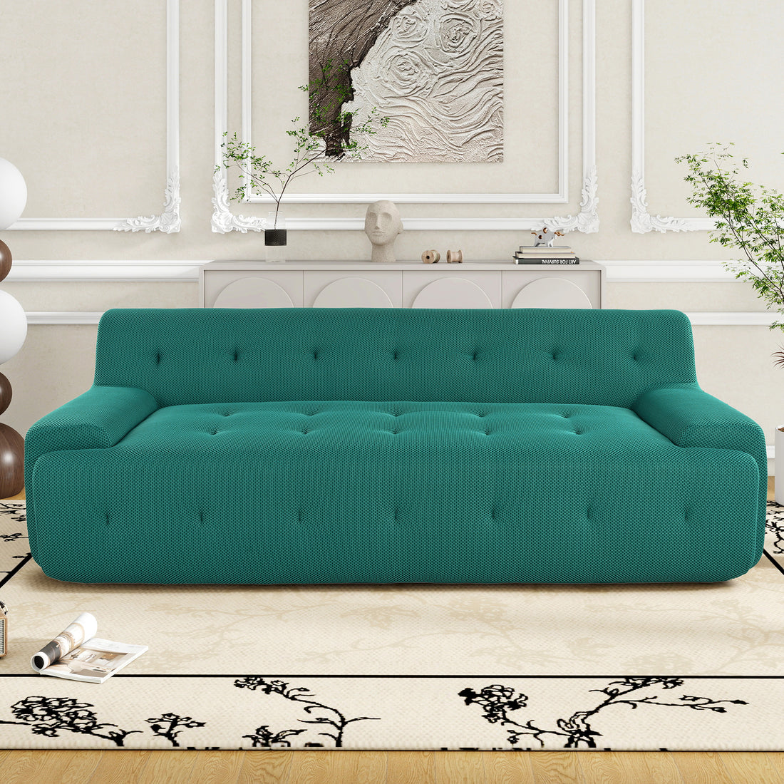 86.2'' Modern Minimalist Style Tufted Design Upholstered Sofa, 3 Seat Compression Sofa For Living Room, Bedroom, And Apartment Green Polyester 3 Seat