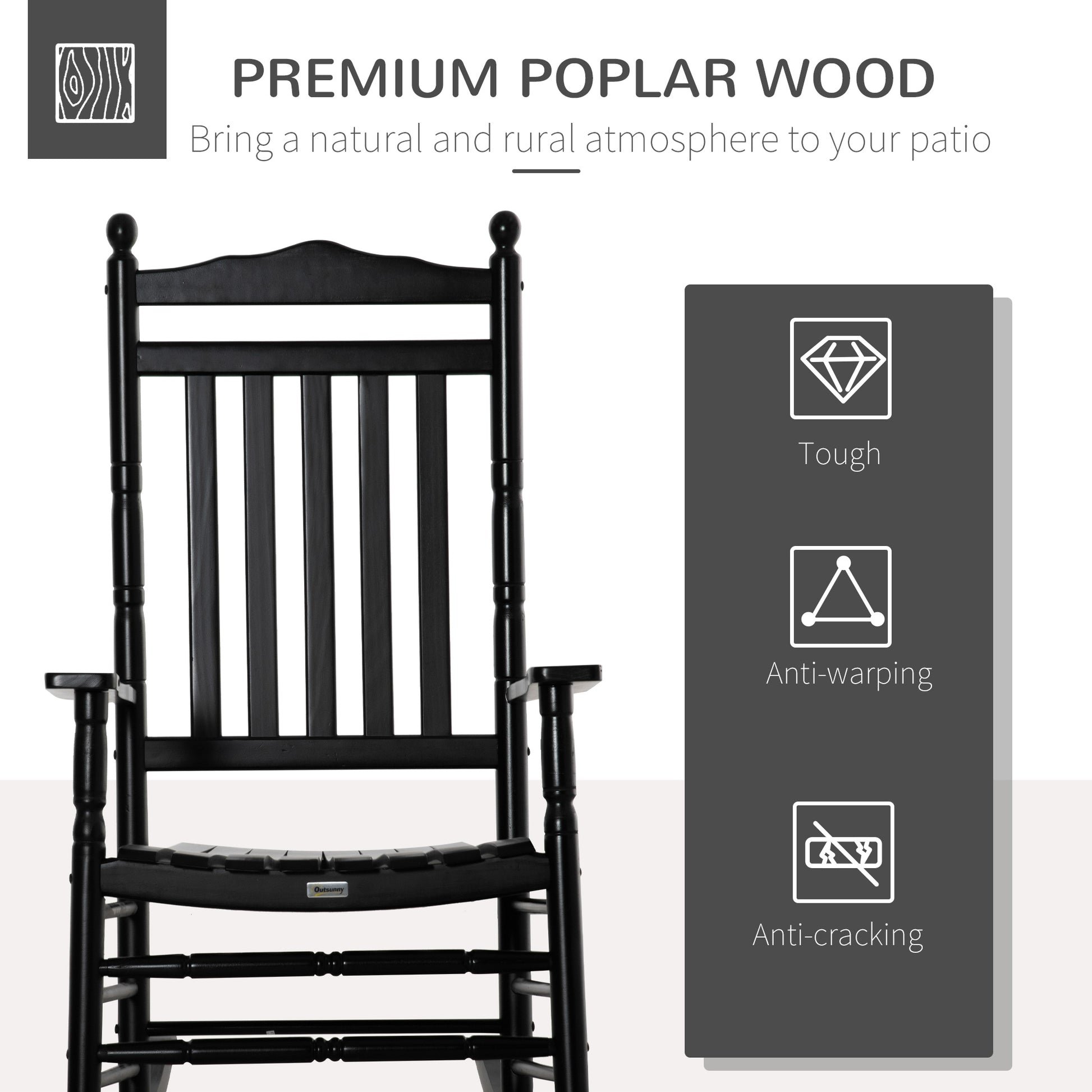 Outsunny Traditional Wooden High Back Rocking Chair For Porch, Indoor Outdoor, Black Black Wood