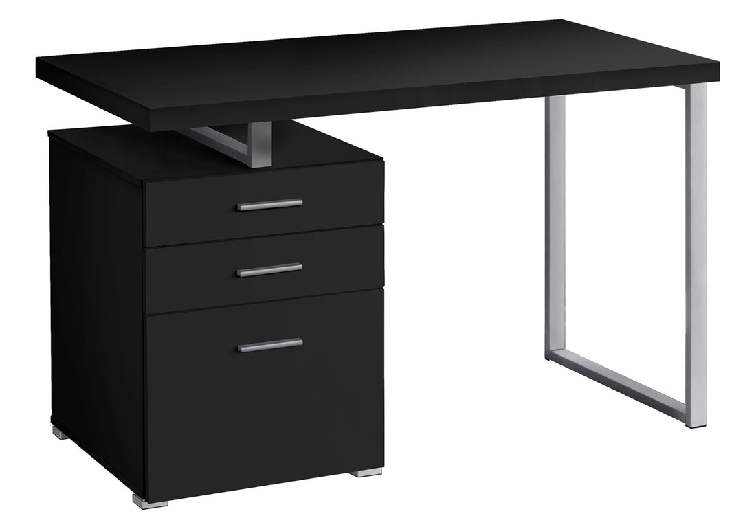 Computer Desk, Home Office, Laptop, Left, Right Set Up, Storage Drawers, 48"L, Work, Black Laminate, Grey Metal, Contemporary, Modern Black Particle Board