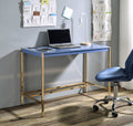 Navy Blue And Gold Writing Desk With Usb Ports Blue Gold Built In Outlets Or Usb Office Modern Rectangular Glossy Desk Wood Metal