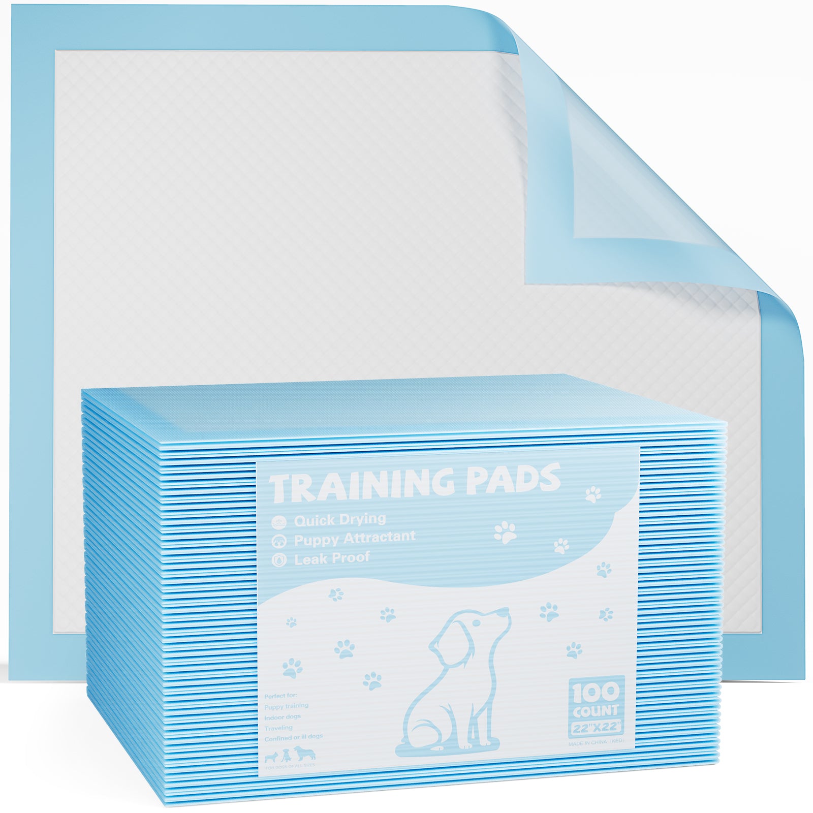 Disposable Dog Training Pads,22"X22" Ultra Absorbent Leak Proof Quick Drying Pet Pee Pads For Small To Large Dogs And Puppies Indoor Use, 150 Count White Fabric Plastic