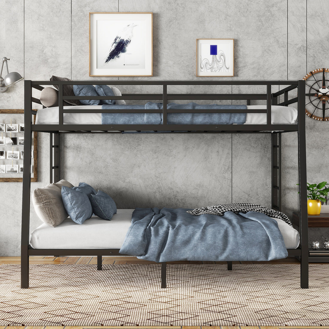 Metal Full Xl Over Queen Bunk Bed For Teens And Adults,Space Saving Noise Reduced No Box Spring Needed Expect Arrive Date 2024 6 27 Full Xl Black Metal