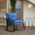 Outsunny Outdoor Wicker Rocking Chair With Padded Cushions, Aluminum Furniture Rattan Porch Rocker Chair W Armrest For Garden, Patio, And Backyard, Blue Blue Aluminum
