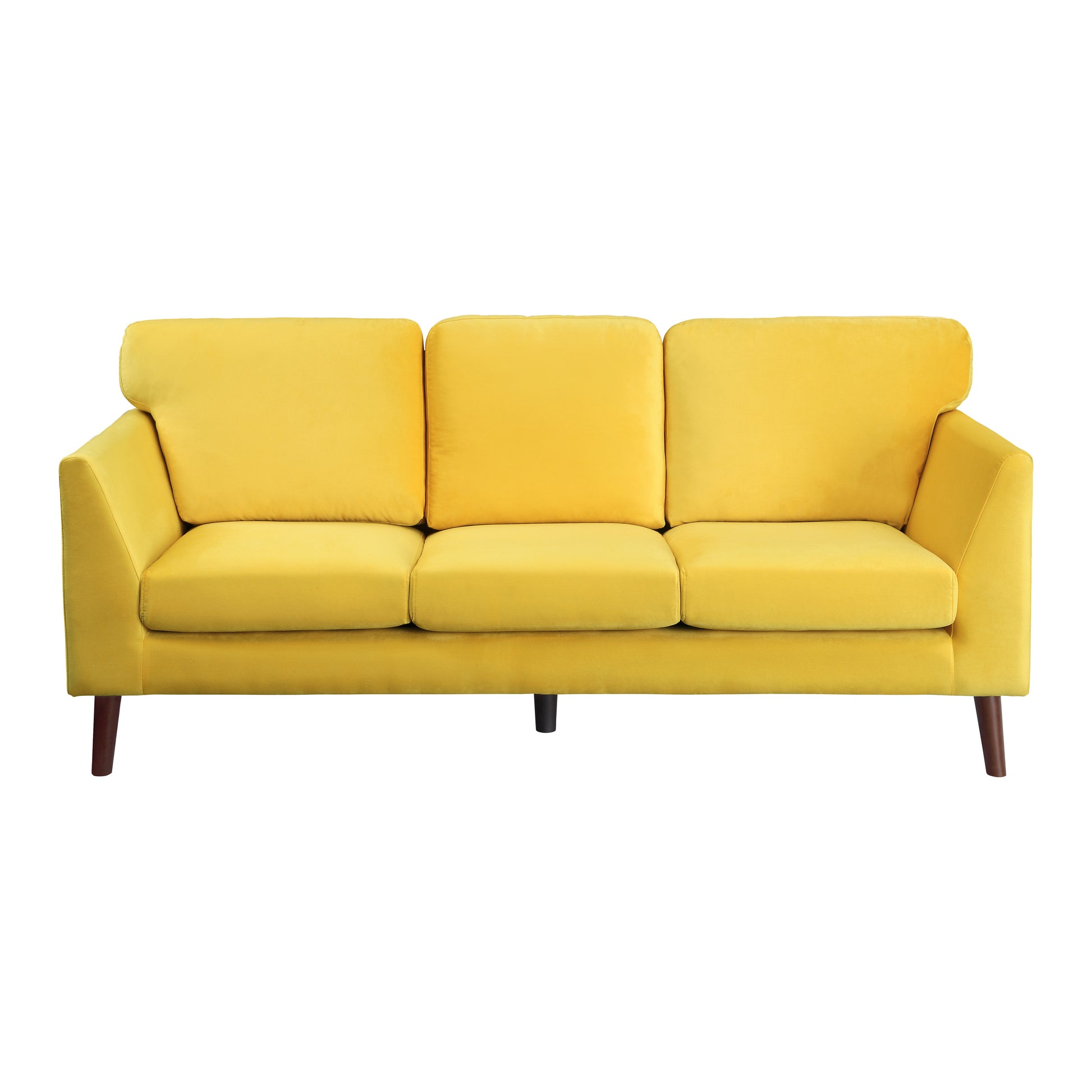 Modern Contemporary 2Pc Sofa Set Yellow Sofa Loveseat Velvet Upholstery Dark Brown Legs Solid Wood Living Room Furniture Yellow Velvet Wood Primary Living Space Modern Solid Wood 5 Seat