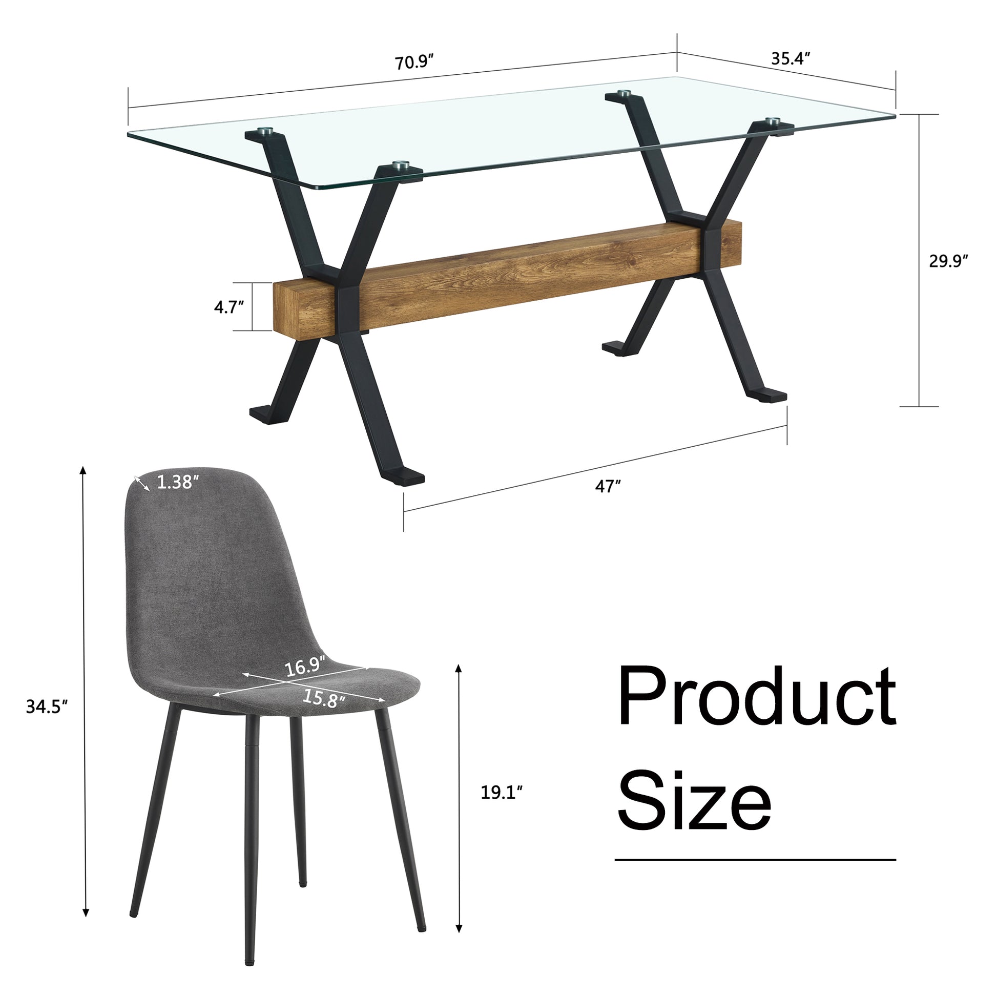 Dining Table. Modern Tempered Glass Dining Table. Large Modern Office Desk With Black Metal Legs And Mdf Crossbars, Suitable For Home And Office Use. 8 High End Cushioned Seats.F1105 B0501A Transparent Mdf Glass