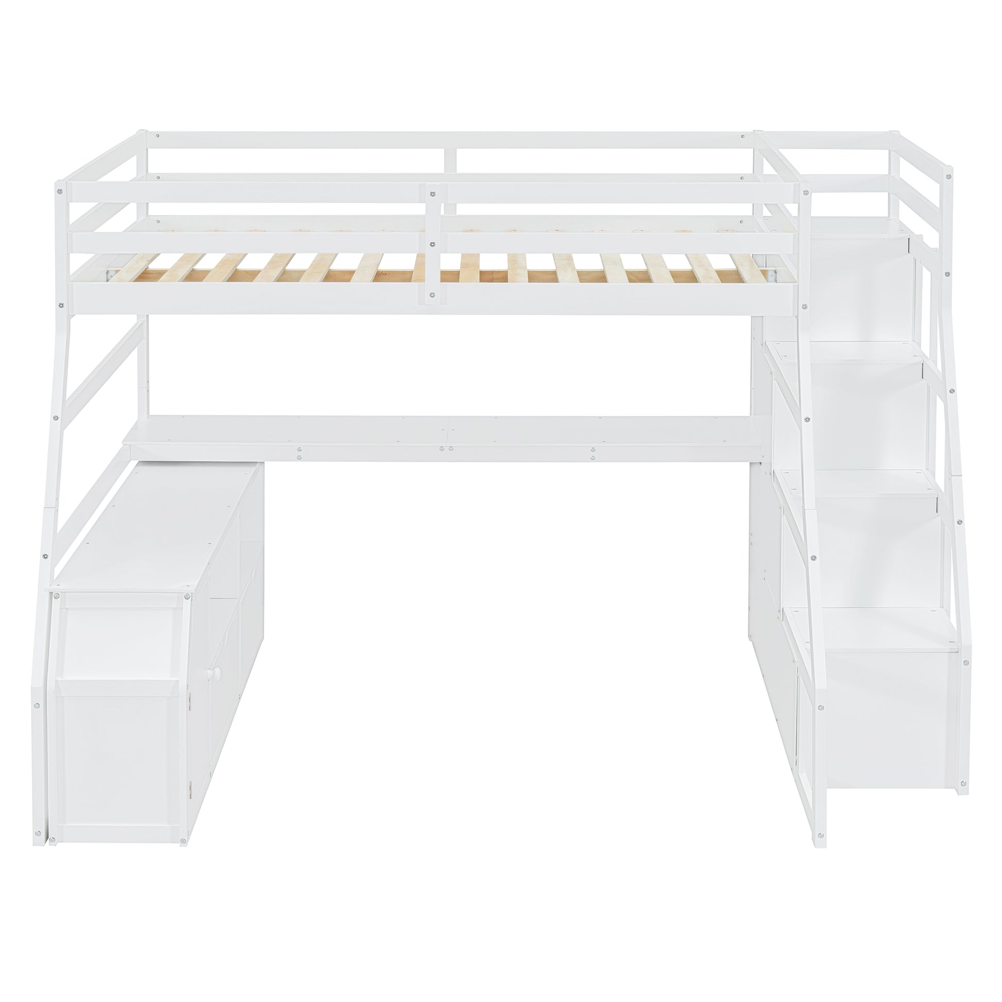 Full Size Loft Bed With 7 Drawers 2 Shelves And Desk White Full White Plywood