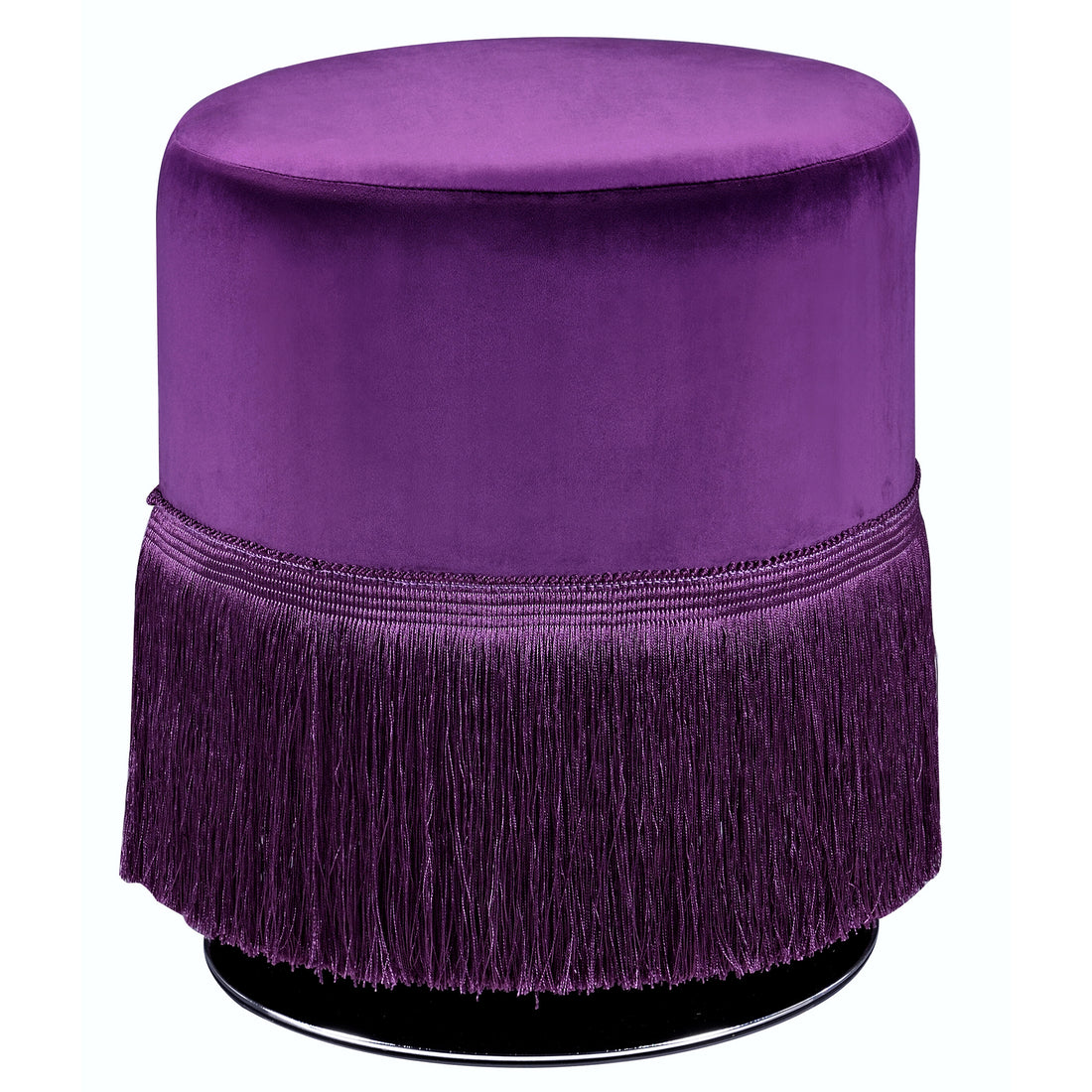 Purple Eggplant Round Ottoman With Fringe Purple Velvet