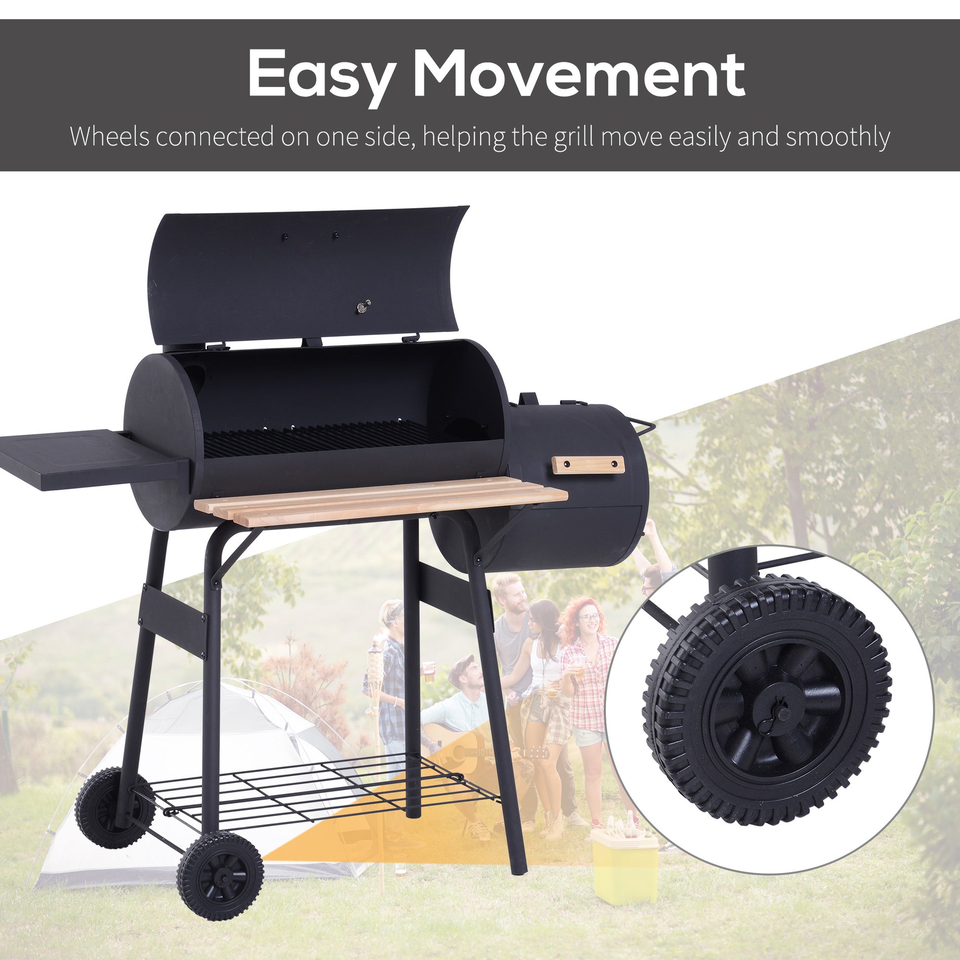 Outsunny 48" Steel Portable Backyard Charcoal Bbq Grill And Offset Smoker Combo With Wheels Black Steel