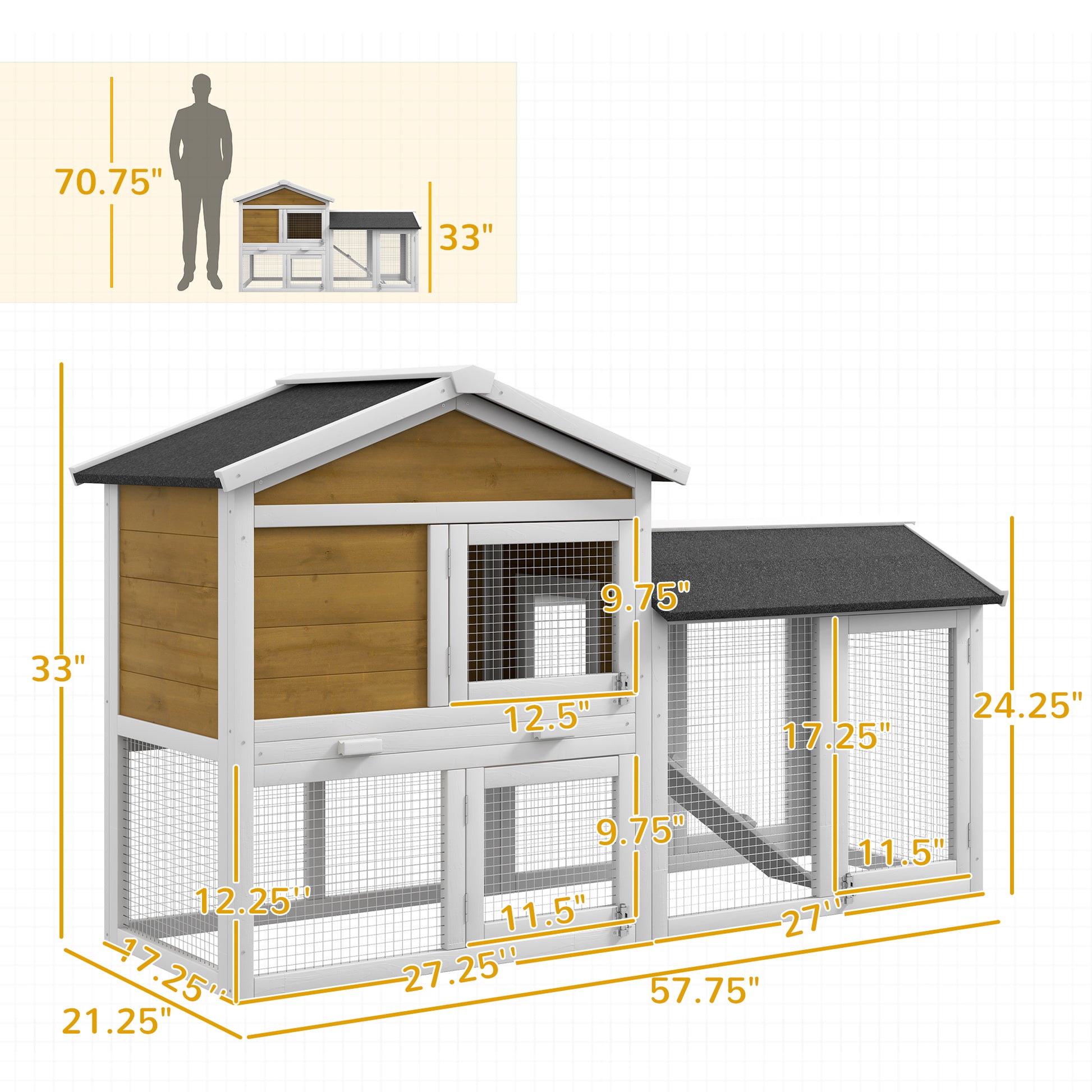 Pawhut 58" Rabbit Hutch, Wooden Bunny Hutch, Guinea Pig Cage, Small Animal Enclosure With Run Area, Removable Tray, Asphalt Roof, Lockable Doors And Ramp, Nature Wood Natural Wood Wood