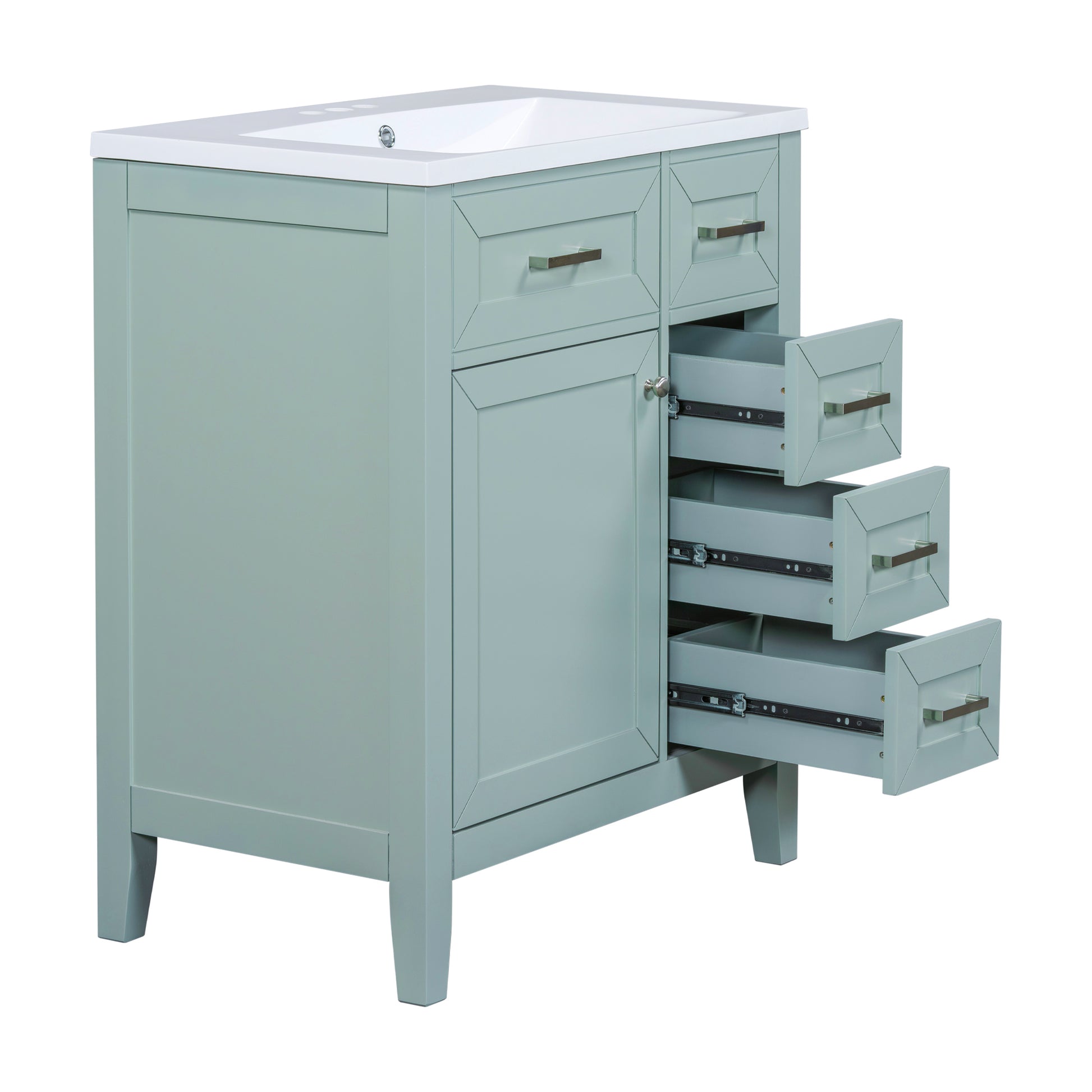 30" Bathroom Vanity With Sink Combo, Green Bathroom Cabinet With Drawers, Solid Frame And Mdf Board Green Solid Wood Mdf