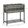 Outsunny Raised Garden Bed, Elevated Planter Box With Rattan Wicker Look, Tool Storage Shelf, Portable Design For Herbs, Vegetables, Flowers, Gray Grey Rattan