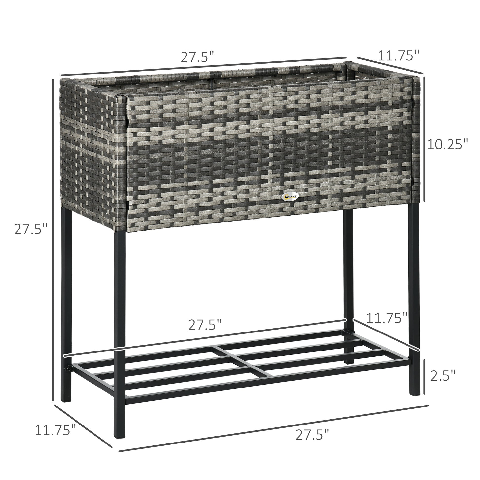 Outsunny Raised Garden Bed, Elevated Planter Box With Rattan Wicker Look, Tool Storage Shelf, Portable Design For Herbs, Vegetables, Flowers, Gray Grey Rattan