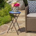 Azure End Table - White Blue Ceramic Tile Iron