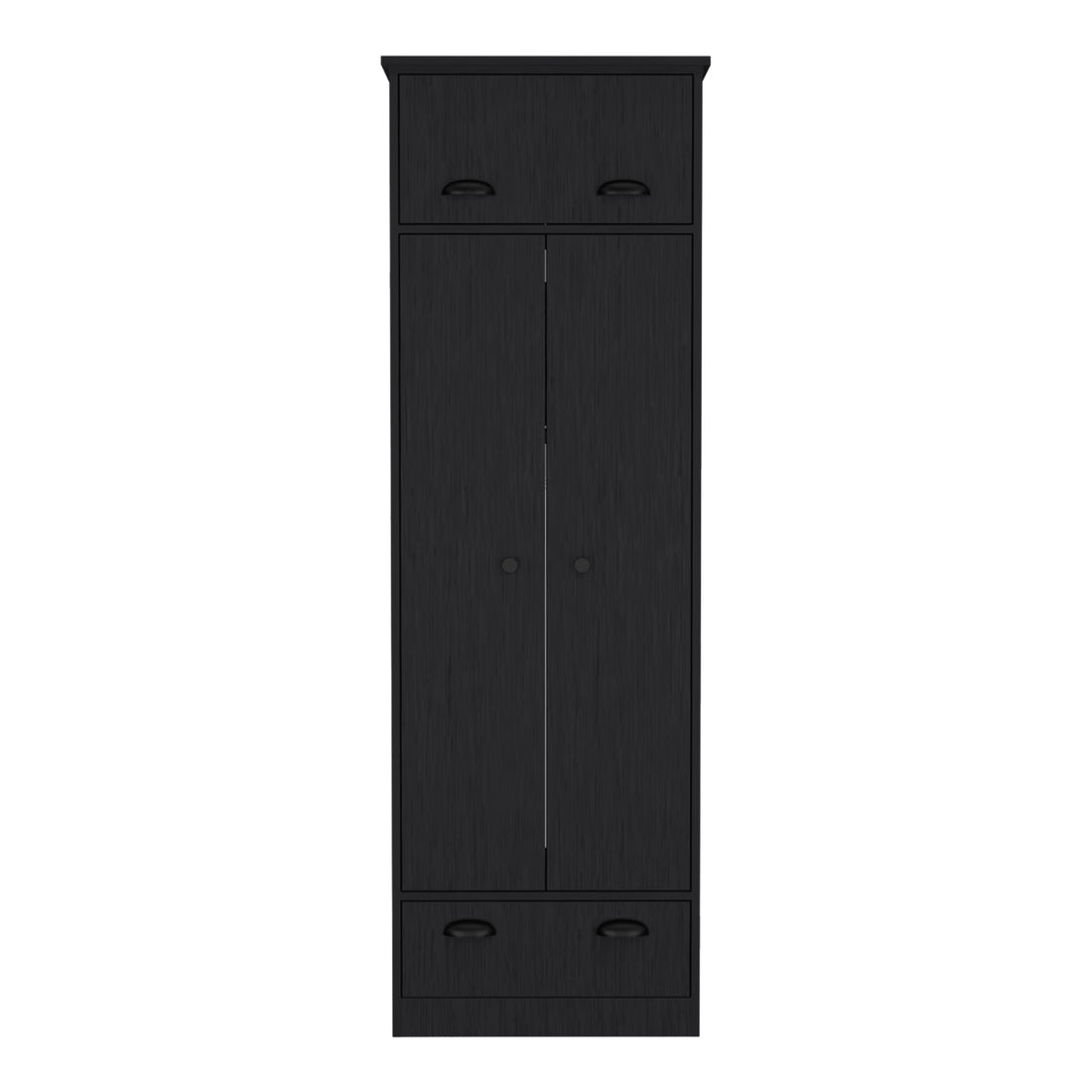 Falkland Armoire With 1 Drawer And 1 Hinged Drawer With Handles Black Bedroom Modern Particle Board