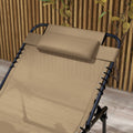 Outsunny 2 Piece Folding Chaise Lounge With 5 Level Reclining Back, Outdoor Tanning Chair With Reading Face Hole, Outdoor Lounge Chair With Side Pocket & Headrest For Beach, Yard, Patio, Beige Beige Steel