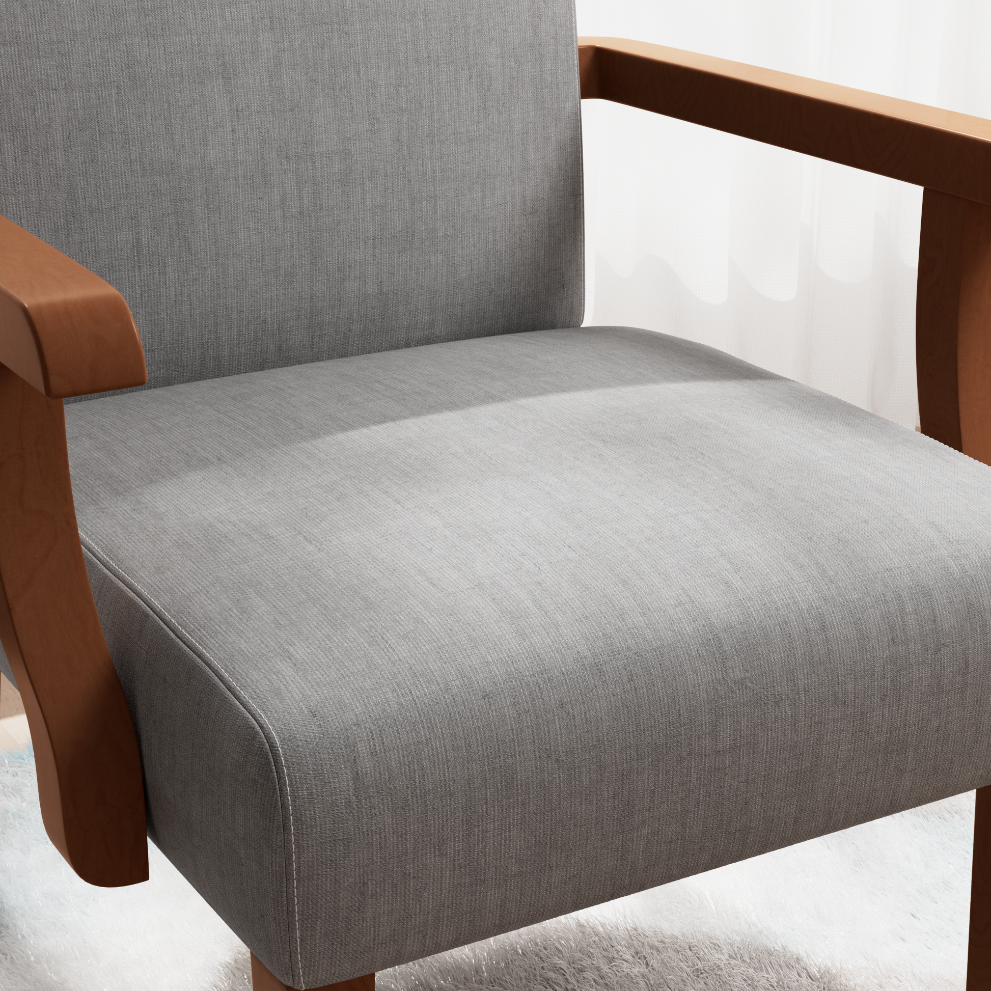 Fabric Accent Arm Chair Set Of 2 With Round Wood Table Light Gray Fabric