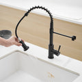 Kitchen Faucet With Pull Down Sprayer Black Stainless Steel Single Handle Pull Out Spring Sink Faucets Black Kitchen Classic,Contemporary,Modern Ceramic Stainless Steel