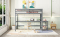 Full Size High Loft Bed With Built In Desk, Ladder Platform, Ladders, Guardrails ,Grey Full Grey Bedroom American Design Pine
