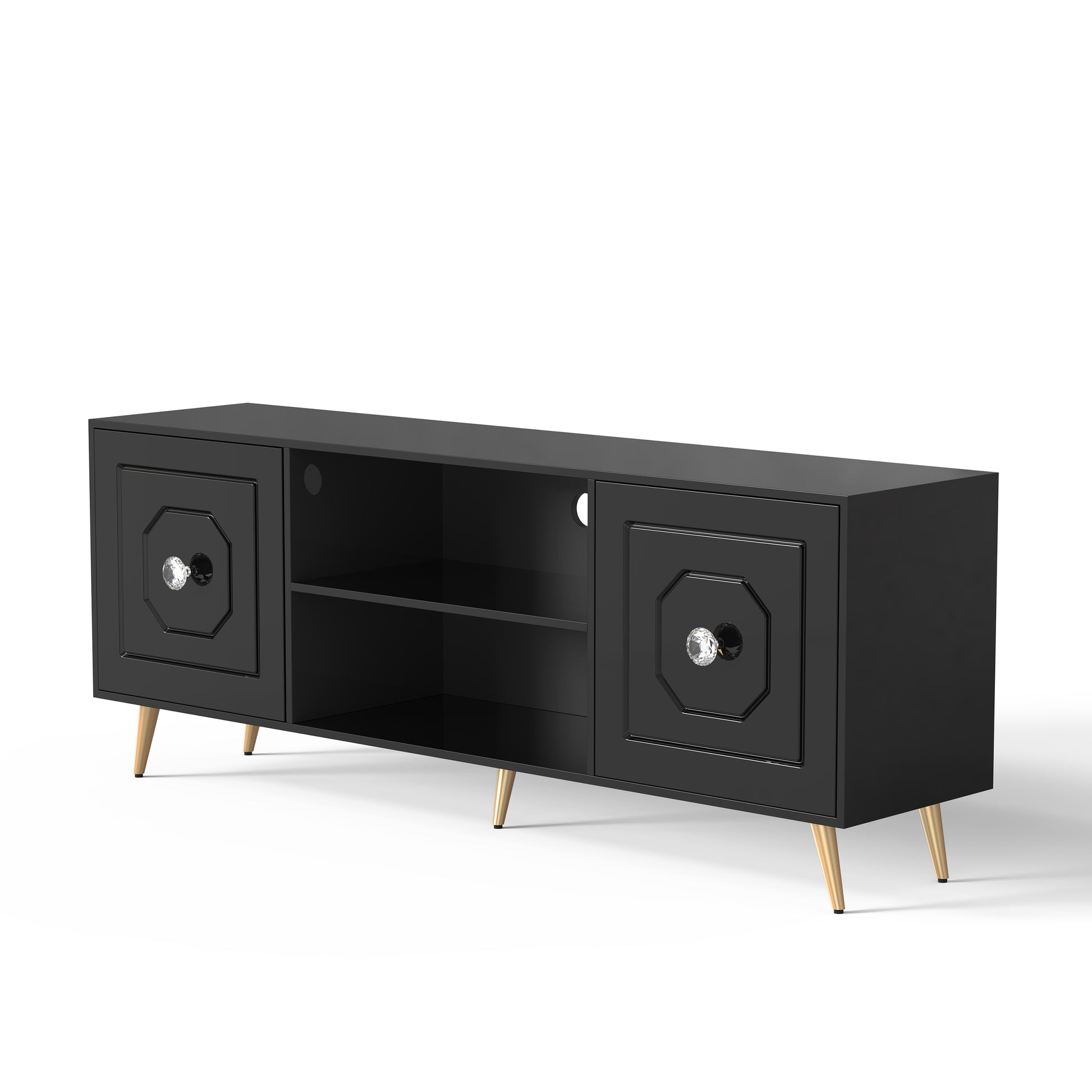 Modern High Gloss Black Tv Stand For Tv'S Up To 75", Entertainment Center 67"L Black Primary Living Space 60 69 Inches 70 79 Inches 75 Inches Mdf