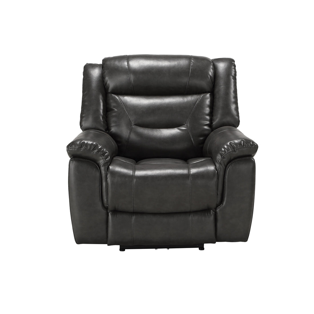 Grey Power Recliner With Usb Port Grey Faux Leather Manual Push Button Metal Primary Living Space Tight Back Push Button Pillow Top Arms Wood Fabric