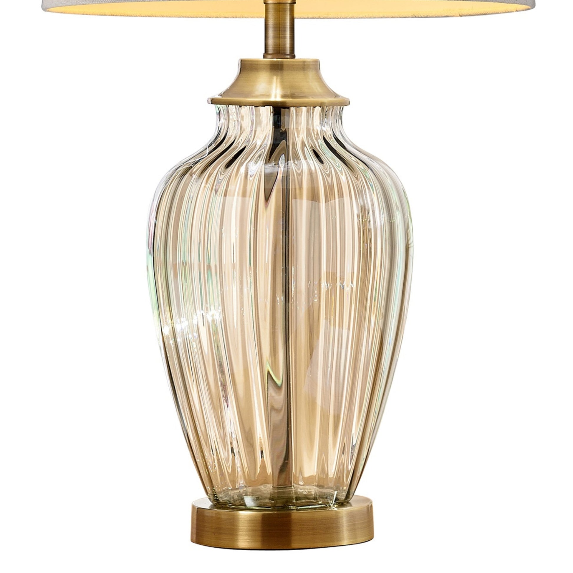 28.5" Tall Glass Table Lamp "Golden Gaze" With Antique Bronze Finish, Linen Shade Champagne Glass