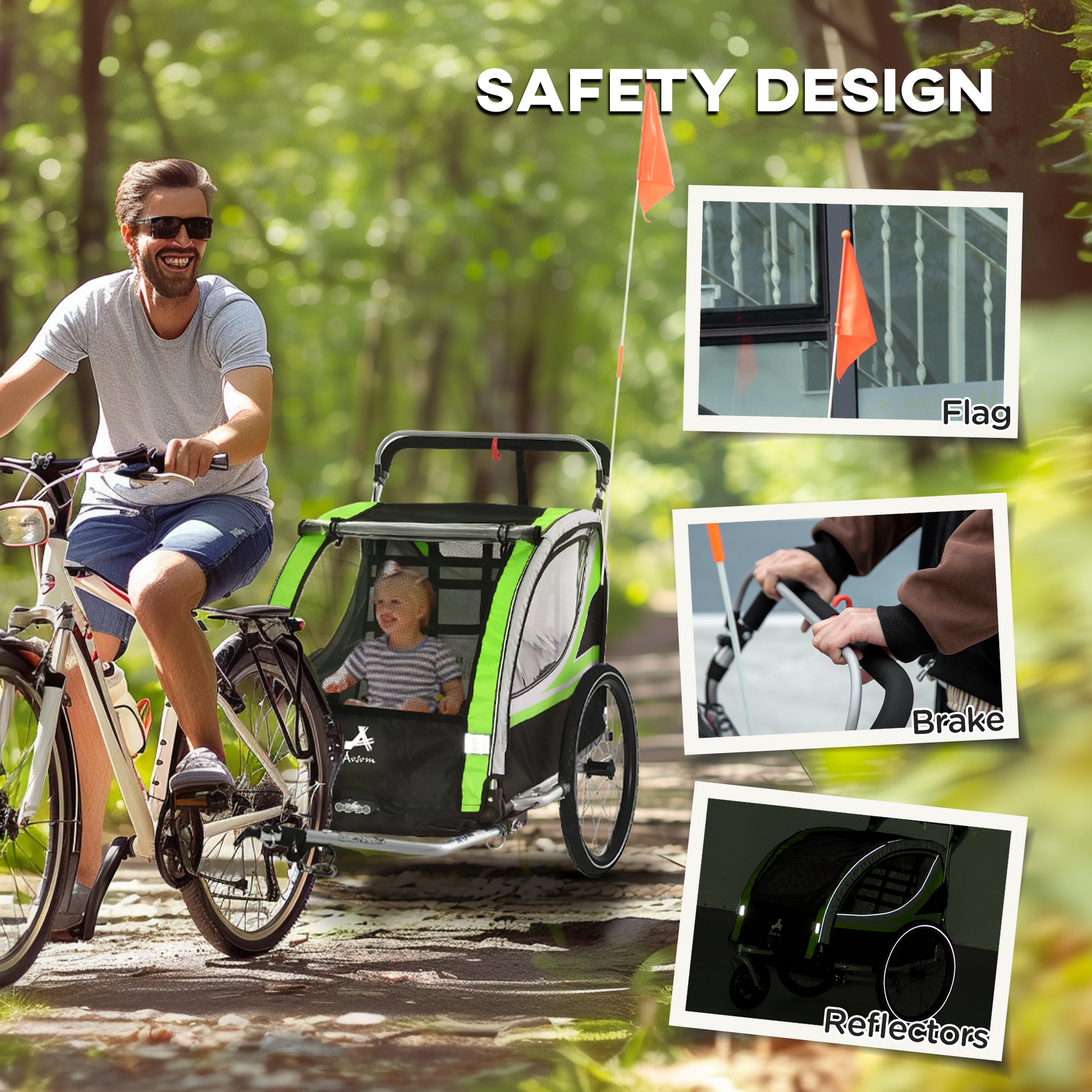 bike trailer pedal Aosom 3 In 1 Walk Jog Ride Child Baby Bike Trailer For Kids 2 Seater, High Visibility Bike Stroller For Toddler Wagon, Weather Strong Double Bicycle