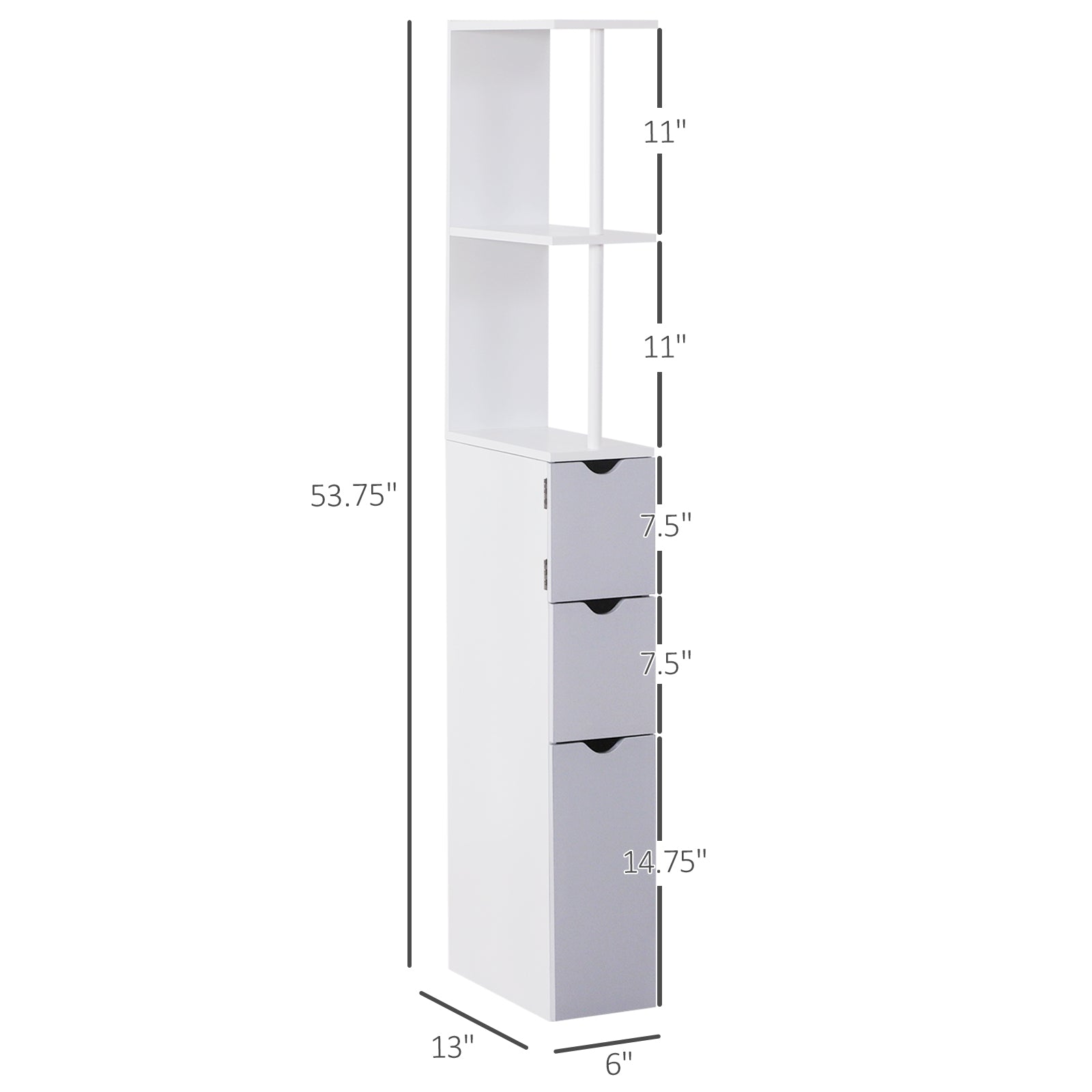 Homcom 54" Tall Bathroom Storage Cabinet, Freestanding Linen Tower With 2 Tier Shelf And Drawers, Narrow Side Floor Organizer, White White Mdf