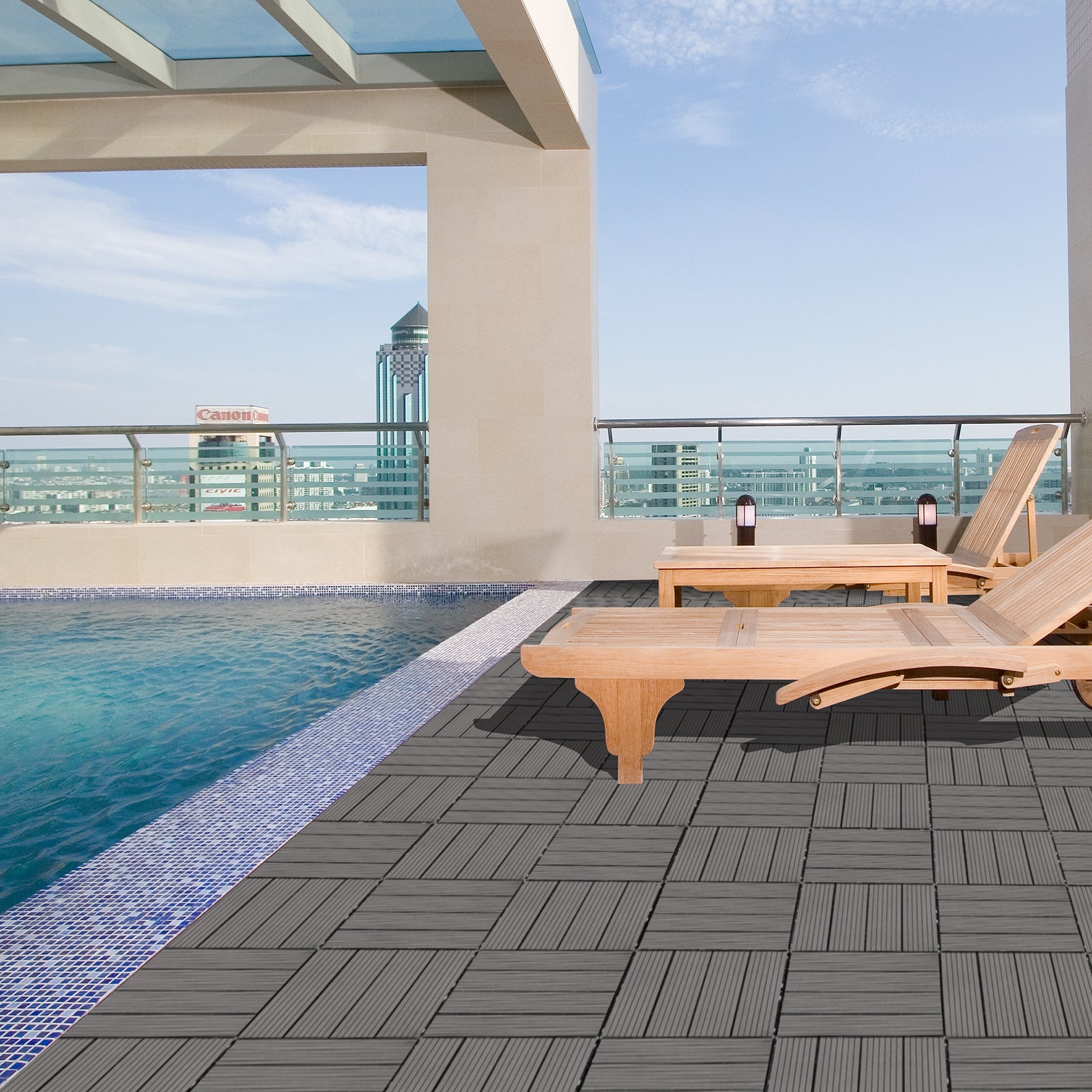 Wood Plastic Composite Deck Tiles Set Of 20, Sustainable Fsc Composite Decking Resist Rust, Water, Weather, Easy To Diy & Maintain, Ideal For Patios, Balconies, Rooftops, Light Gray Light Gray Wood Plastic