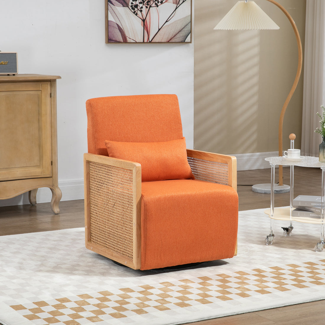 Coolmore 360 Degree Swivel Barrel Club Chair With One Pillow,Modern Comfortable Upholstered Accent Chair,Linen Accent Chair For Living Room,Bedroom Orange Linen Orange Primary Living Space Modern Foam Linen