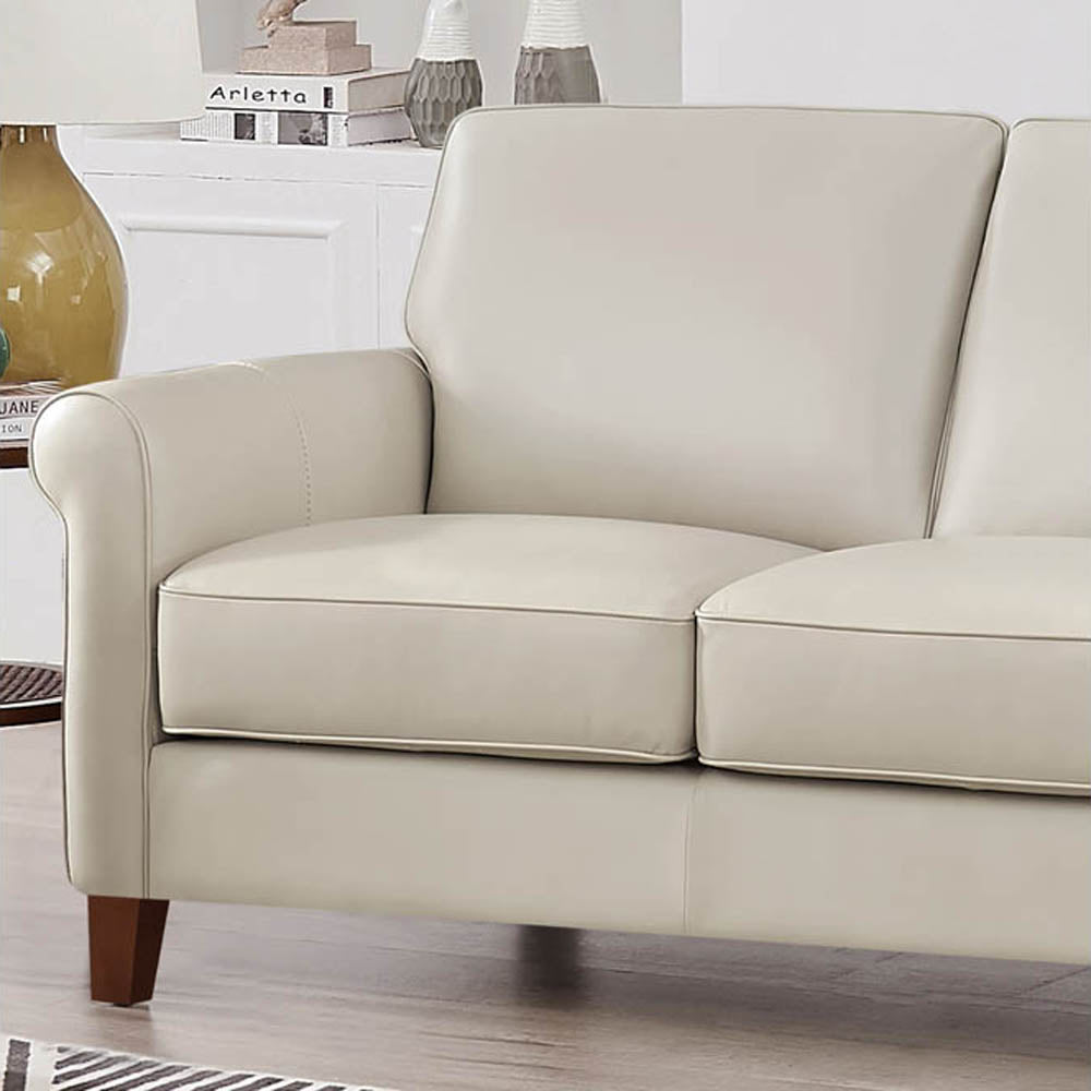 Laa Leather Loveseat Beige Genuine Leather Wood Primary Living Space Medium Firm Cushion Back Mid Century Modern Eucalyptus Rolled Arms Down Filling Genuine Leather