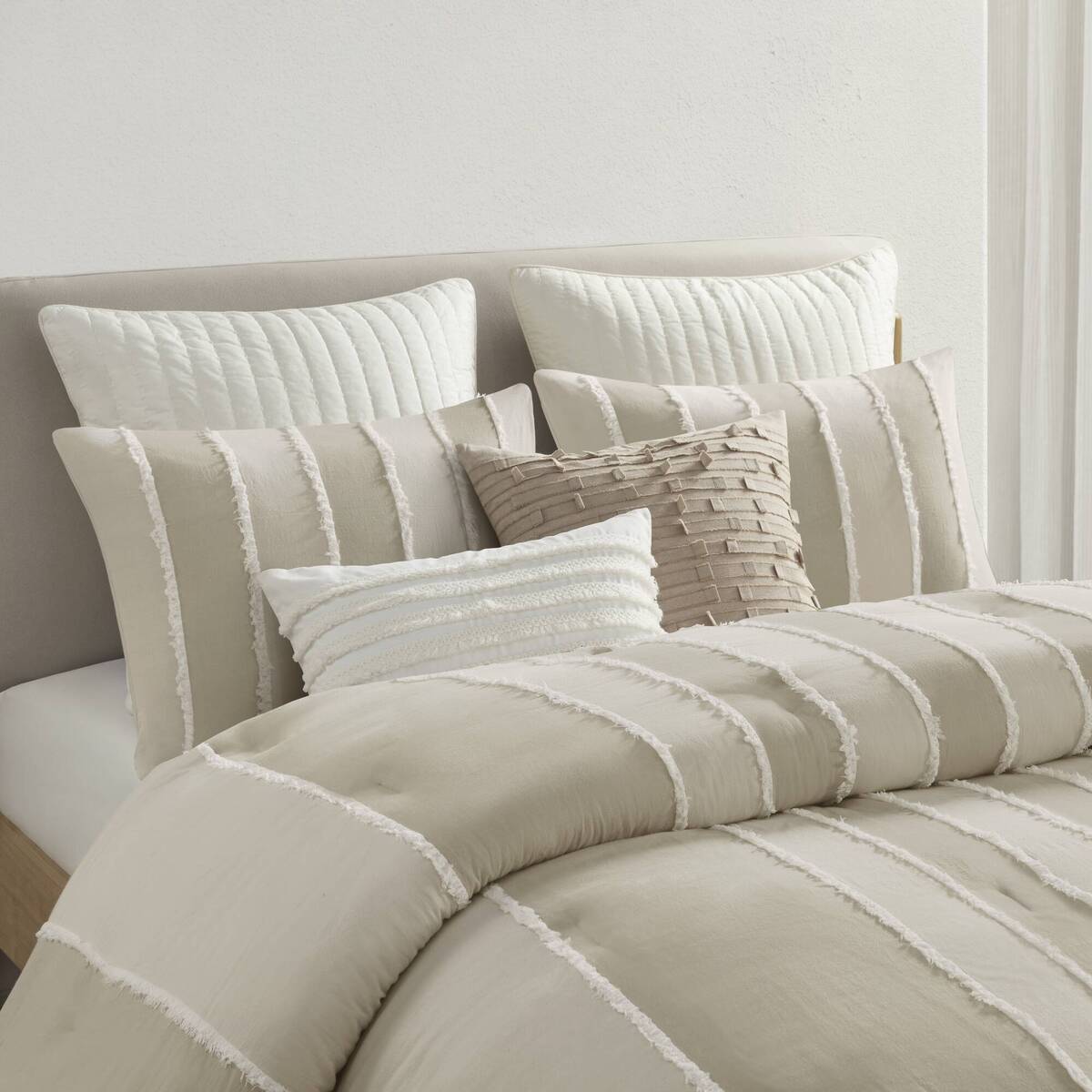 3 Piece Striped Cotton Comforter Set Taupe King Cal King Taupe Cotton