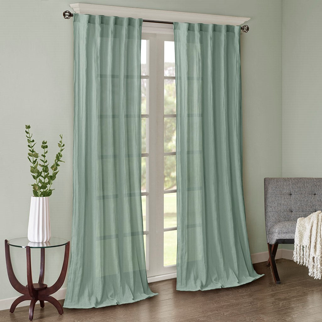 Solid Crushed Curtain Panel Pair 2 Pcs Window Panels Aqua Polyester