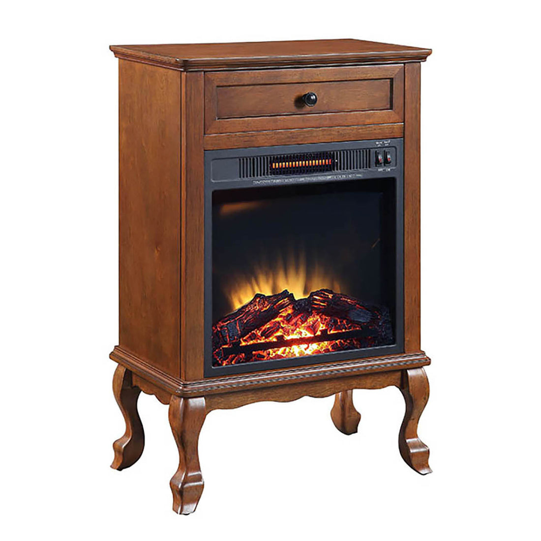 Walnut 1 Drawer Fireplace With Queen Ann Leg Electric Walnut Primary Living Space Freestanding Wood Electric