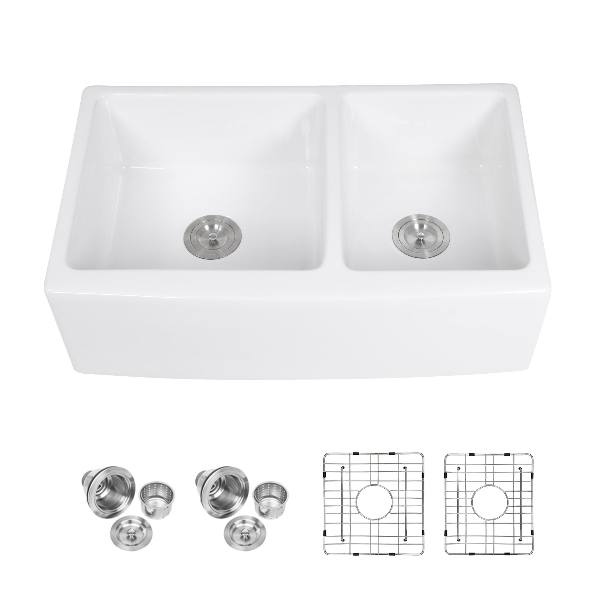 White Farmhouse Sink 33 Inch White Ceramic Double Bowl 60 40 Farm Kitchen Sink White Ceramic